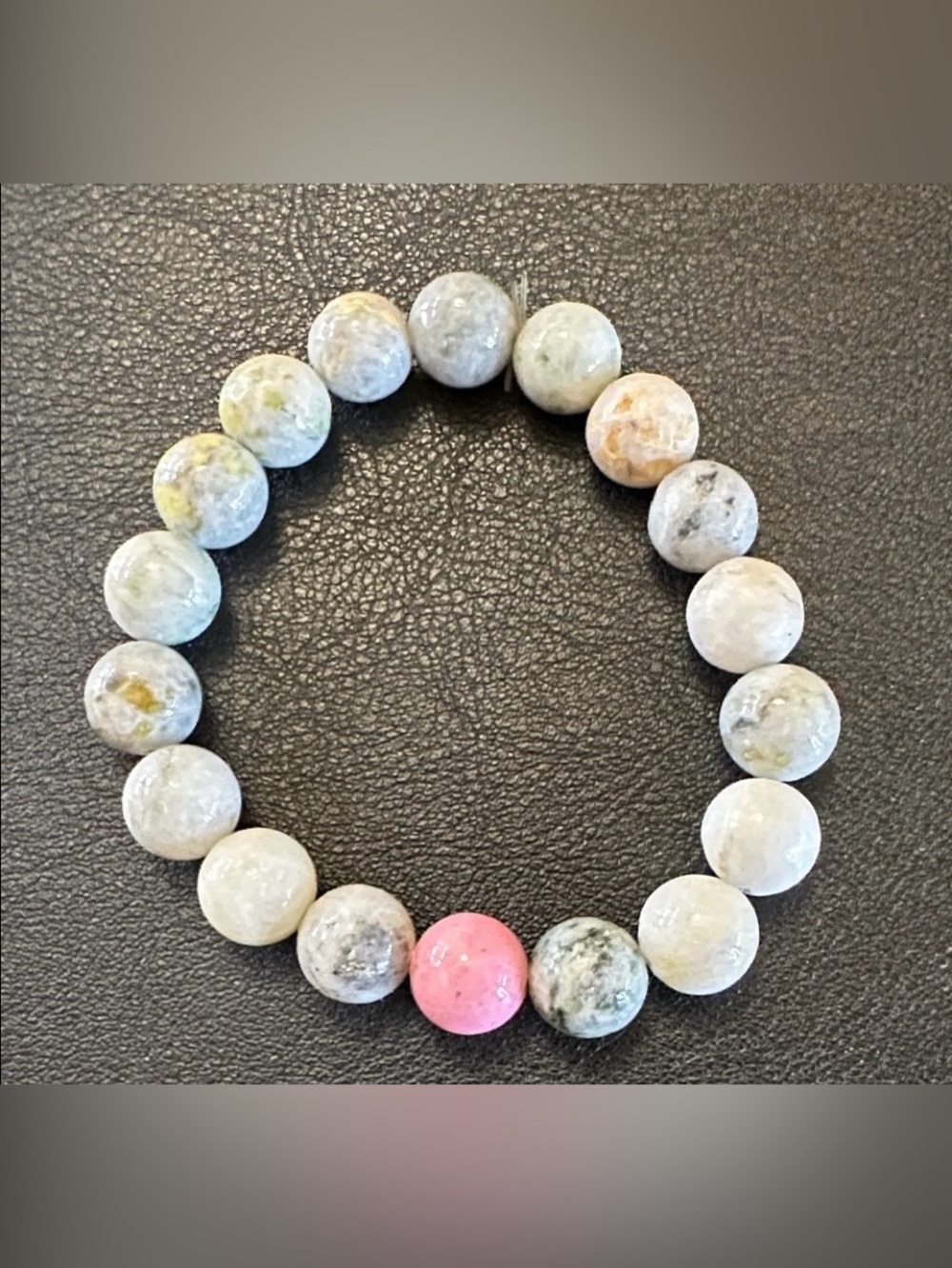 Natural Stone & Pink Glass Bead Stretch Bracelet